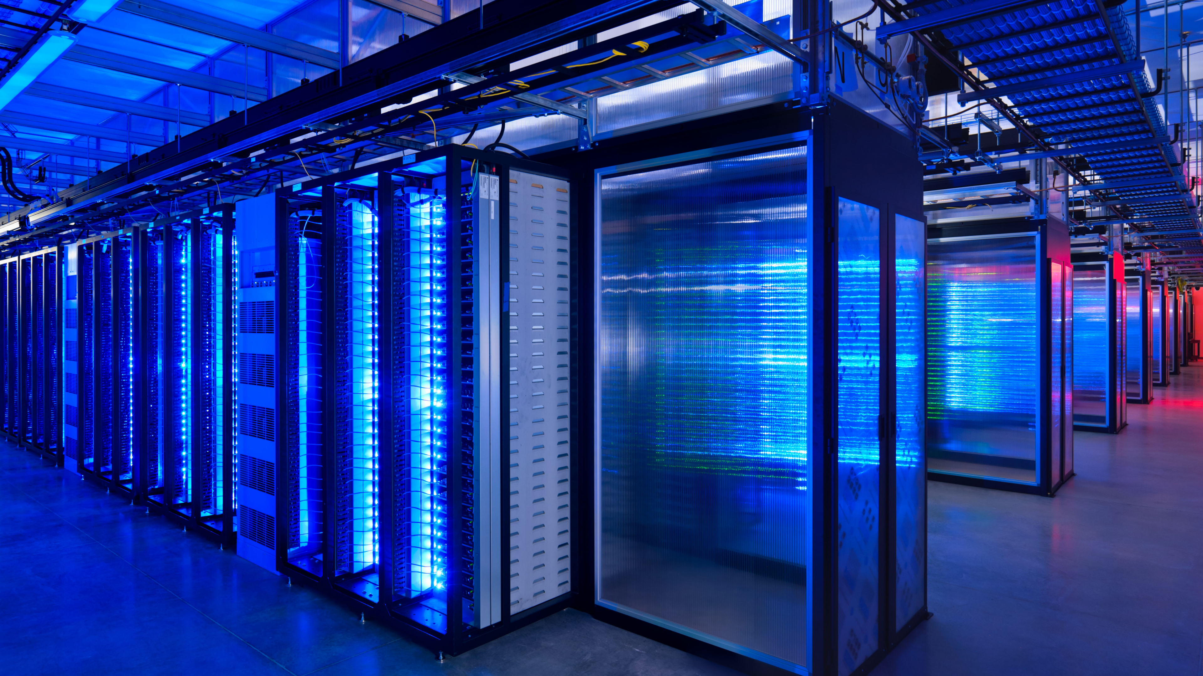 Обои облачные вычисления, центр обработки данных, синий, свет, освещение в разрешении 3840x2160
