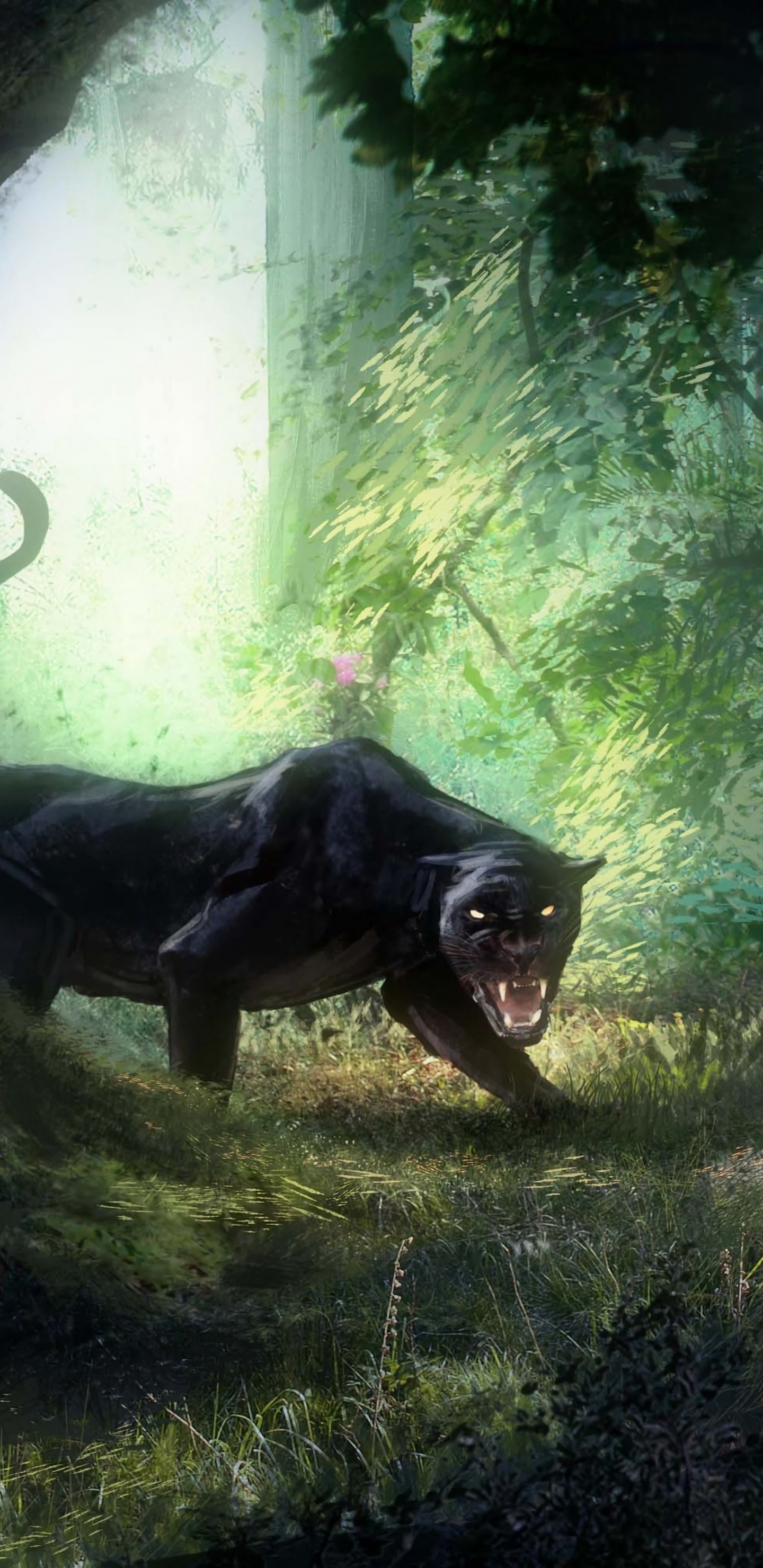 Обои лесистая местность, живопись, темнота, фан арт, артист в разрешении 1440x2960