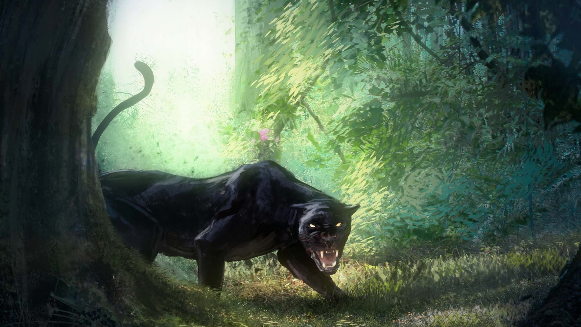 Обои лесистая местность, живопись, темнота, фан арт, артист в разрешении 1920x1080