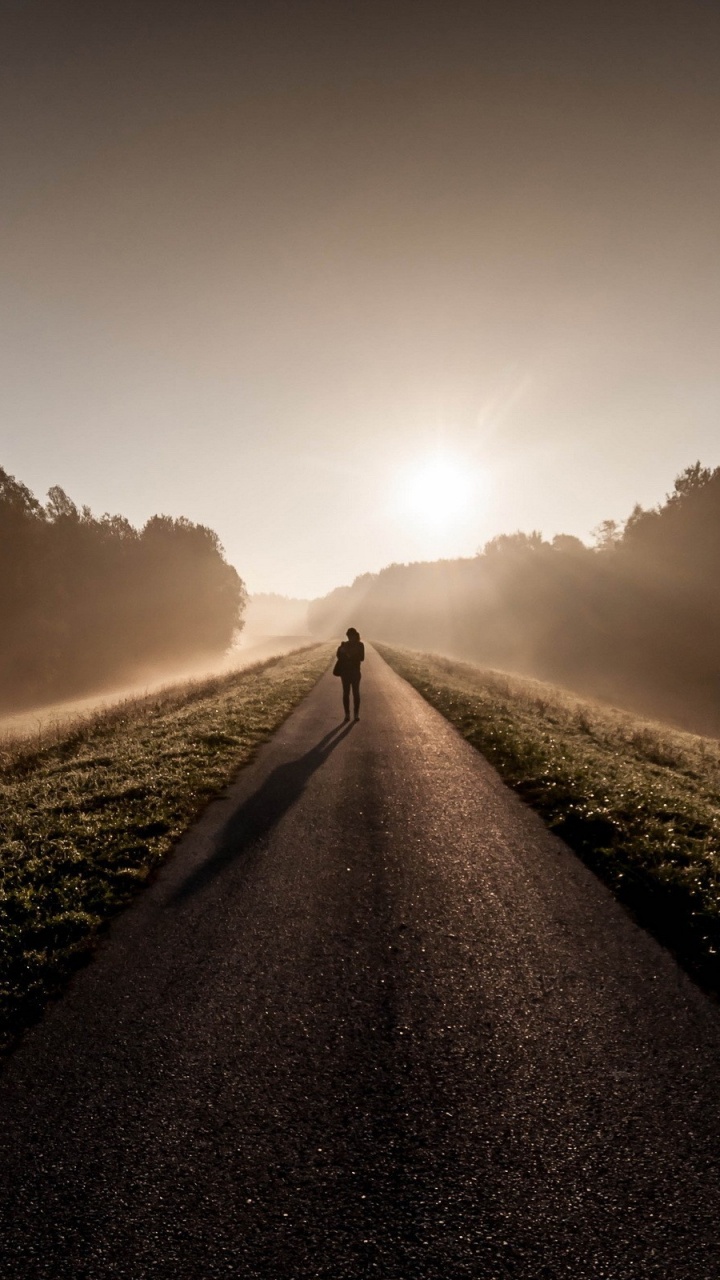 Обои природа, природный ландшафт, дорога, утро, свет в разрешении 720x1280