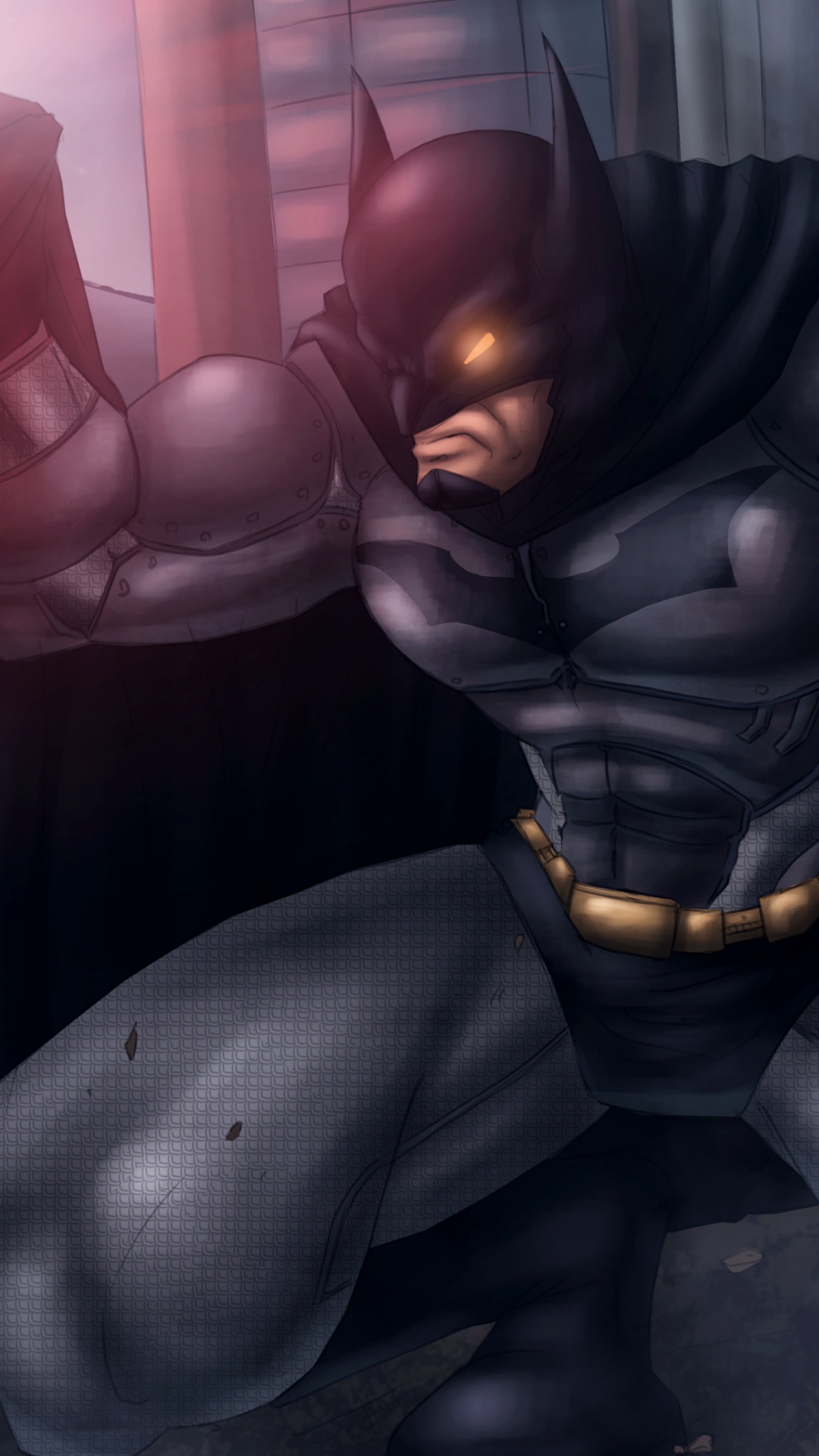 Обои Супермен, Бэтмен, Бэтмен рыцарь аркхема, супергерой, цифровое искусство в разрешении 1080x1920