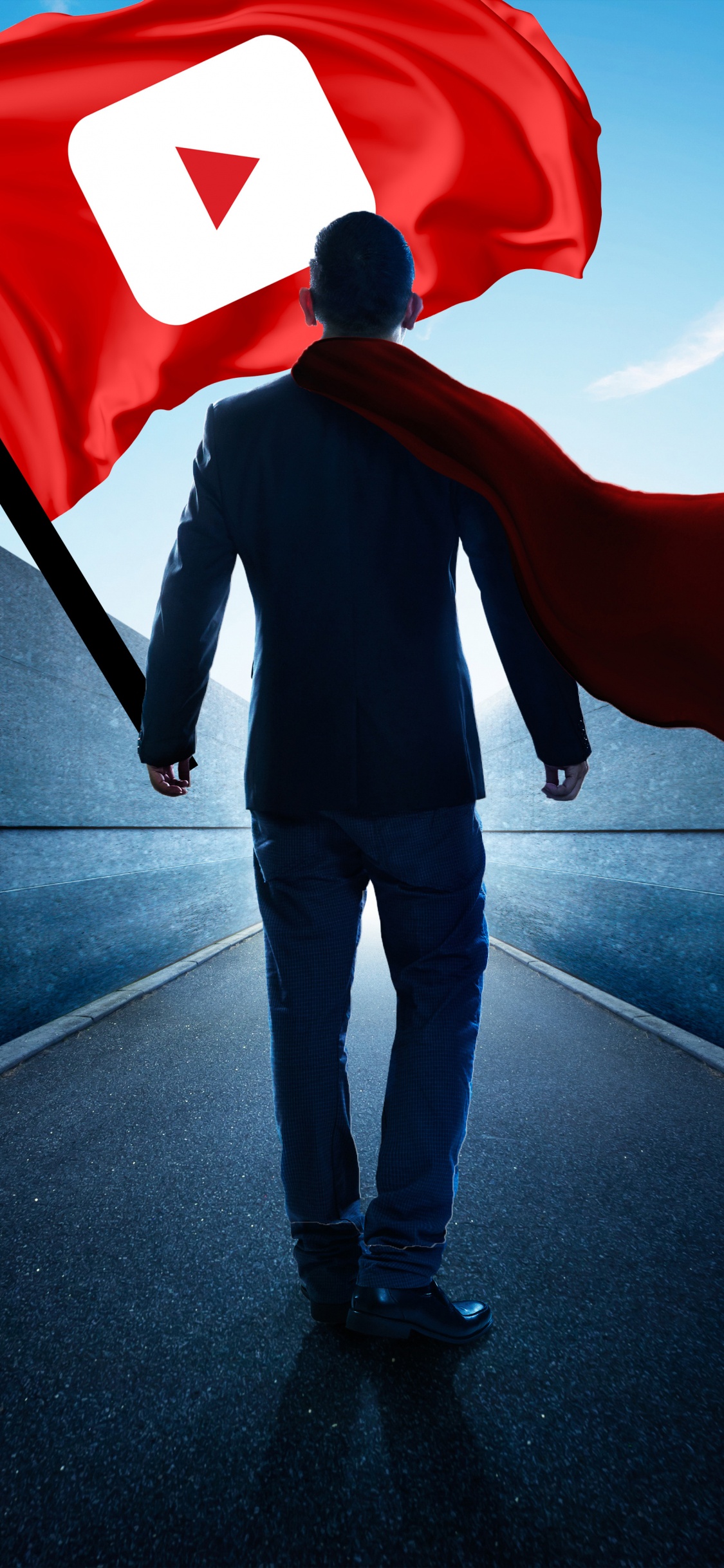 Обои ютуб, красный цвет, иллюстрация, красный флаг, флаг в разрешении 1125x2436