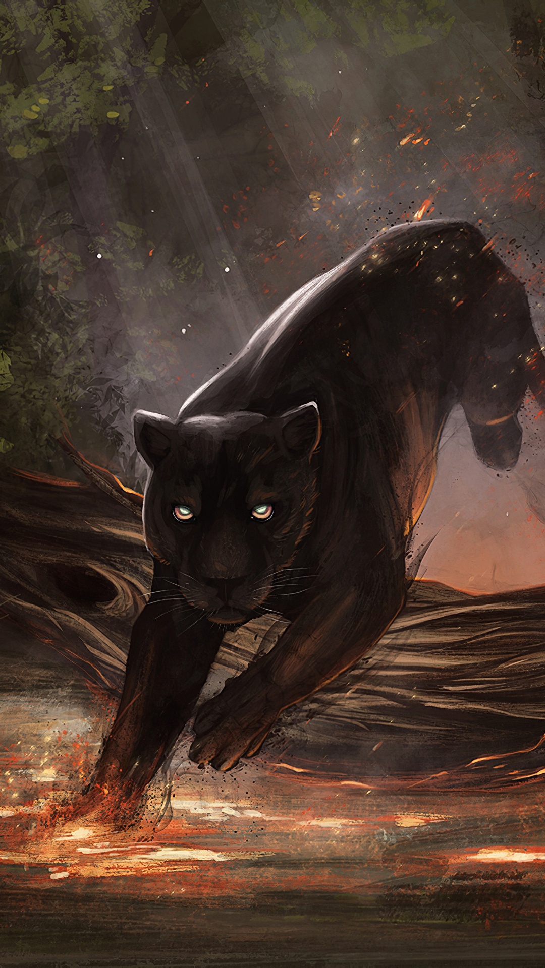 Обои огненный ягуар, Ягуар, растение, экорегион, Люди в природе в разрешении 1080x1920