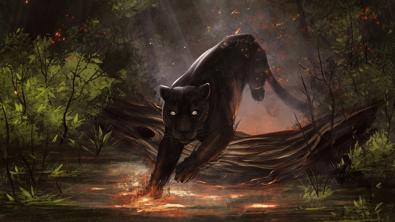 Обои огненный ягуар, Ягуар, растение, экорегион, Люди в природе в разрешении 1280x720