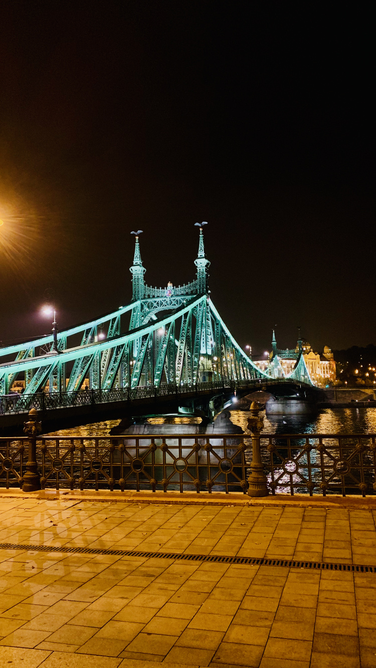 Обои Мост Свободы, вода, свет, уличный фонарь, электричество в разрешении 750x1334