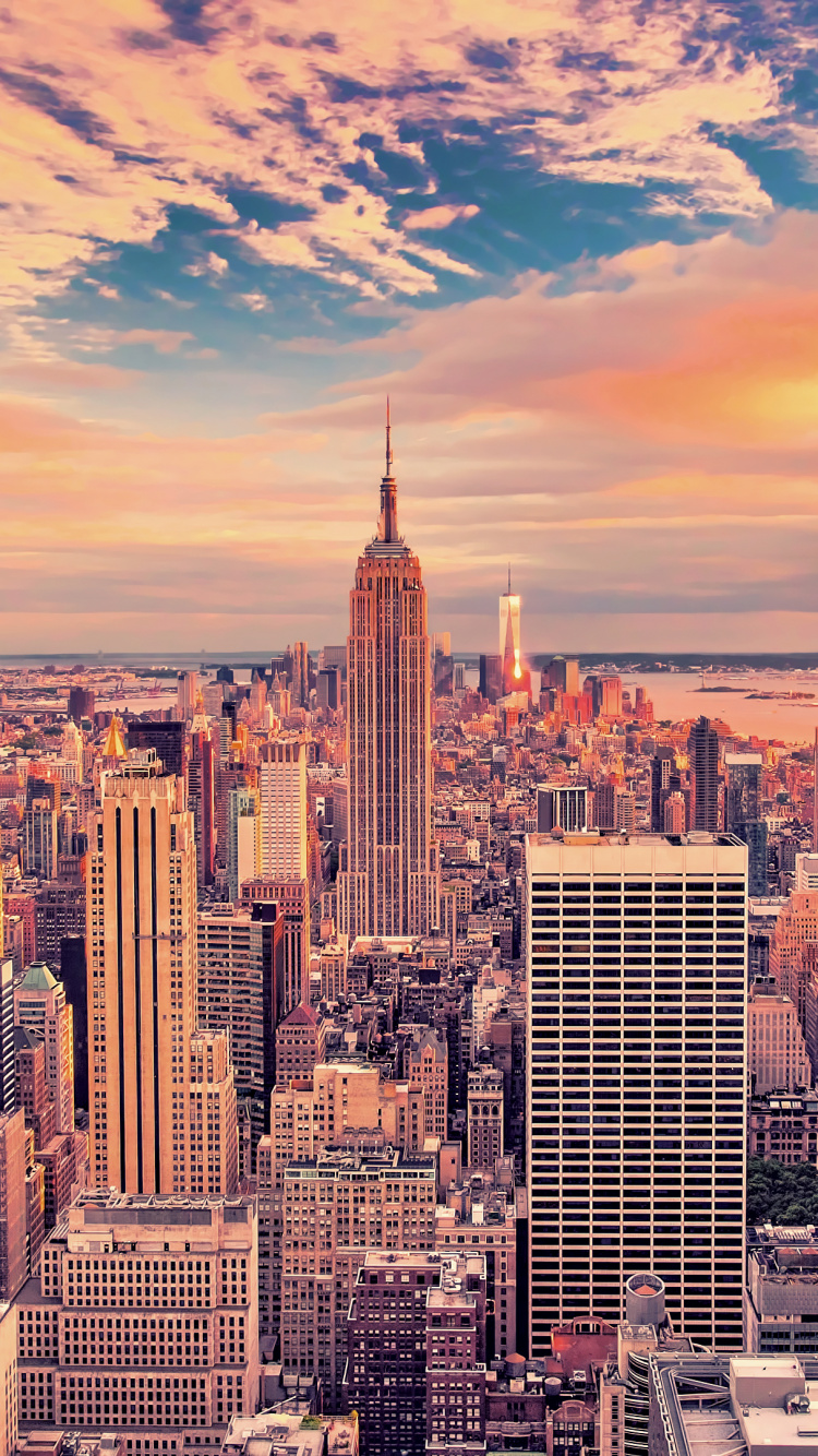 Обои Эмпайр Стейт Билдинг, городской пейзаж, город, метрополия, городской район в разрешении 750x1334
