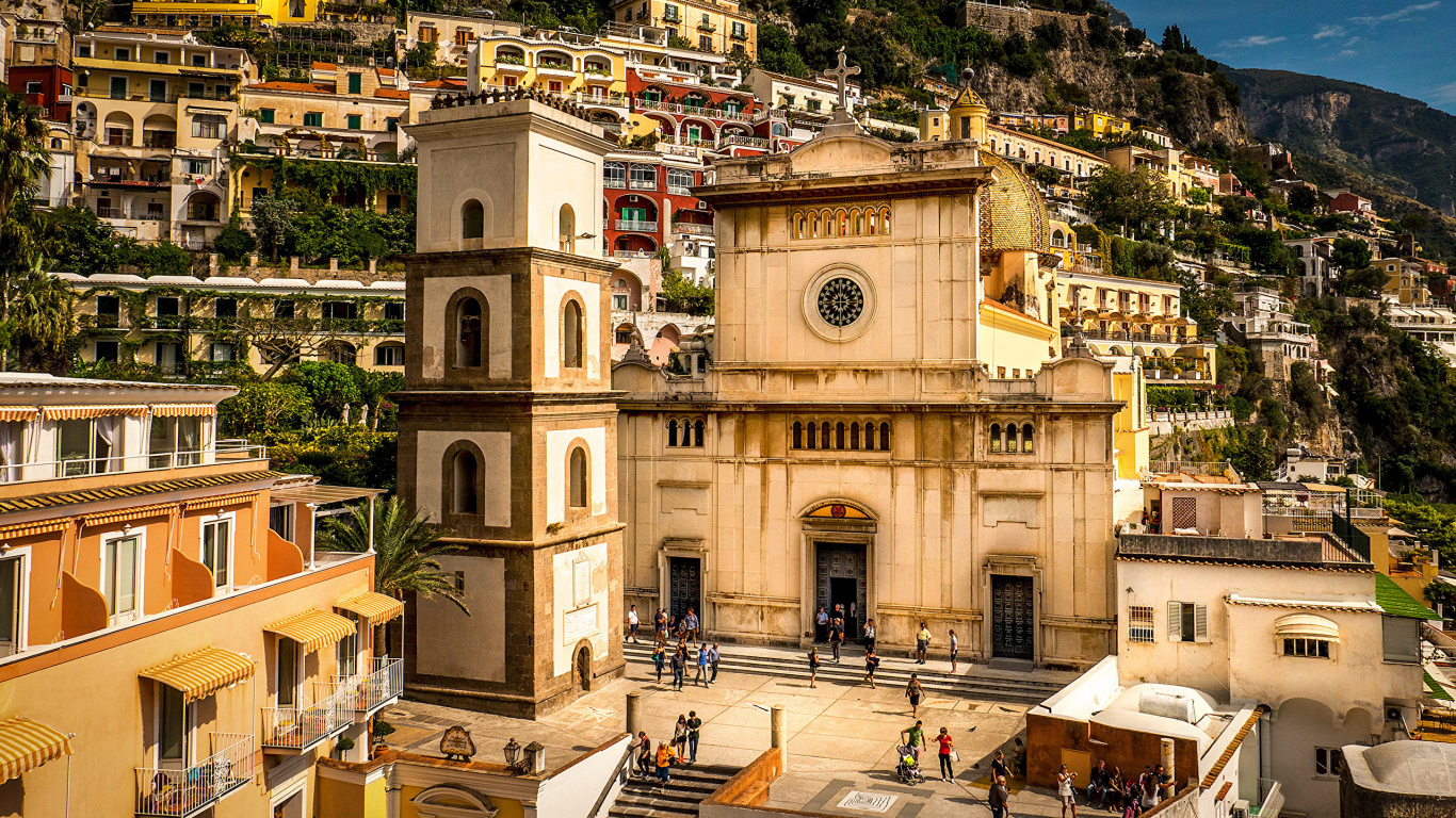 Обои Позитано, Сорренто, здание, город, фасад в разрешении 1366x768