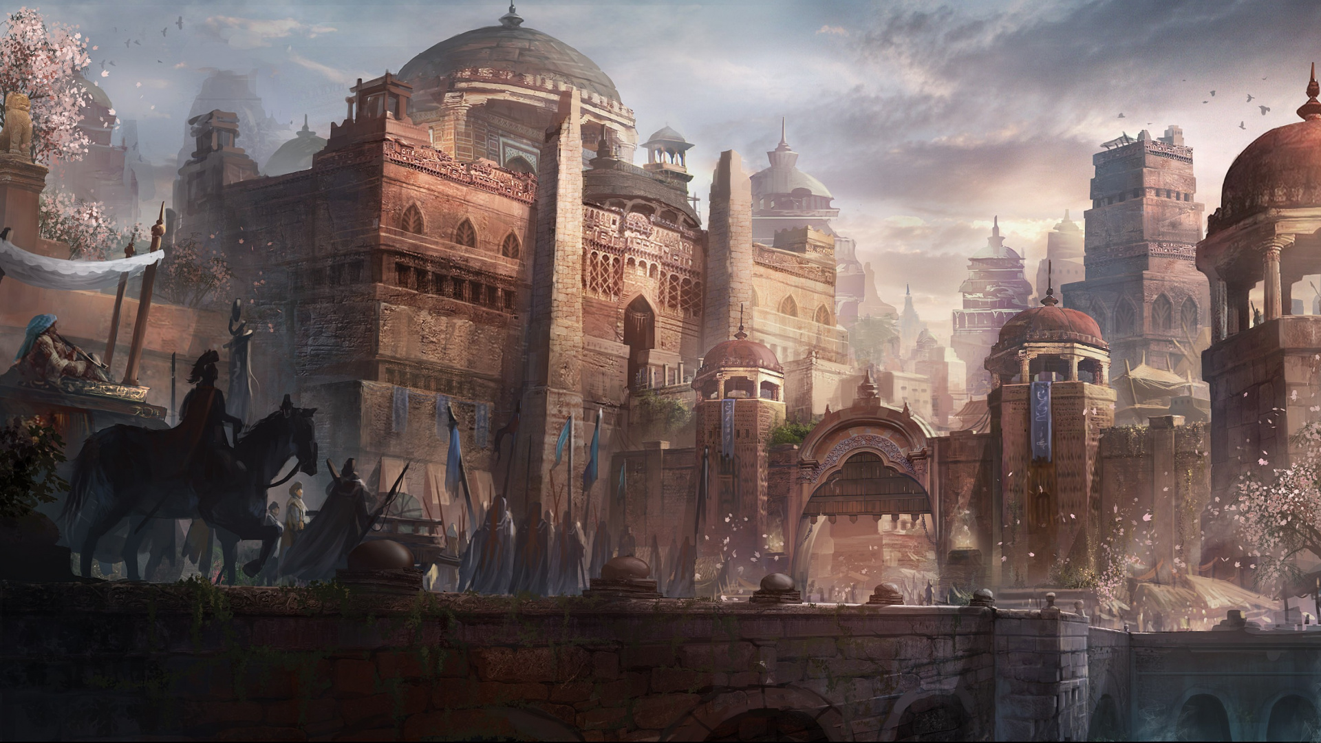 Обои фэнтези, город, фантастическое искусство, мир фантазий, ориентир в разрешении 1920x1080