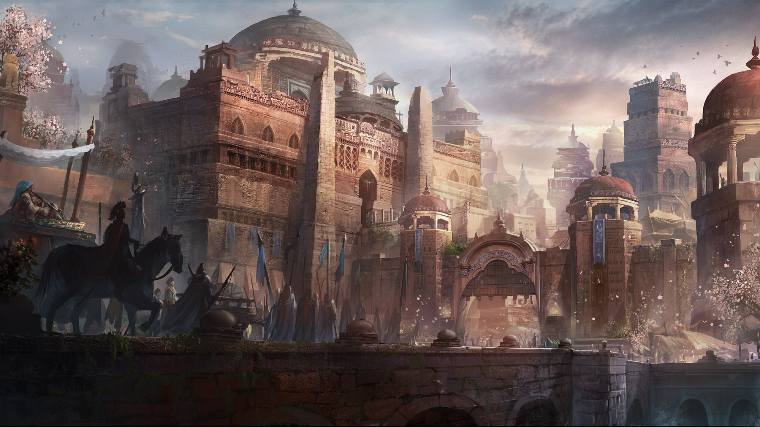 Обои фэнтези, город, фантастическое искусство, мир фантазий, ориентир в разрешении 2560x1440