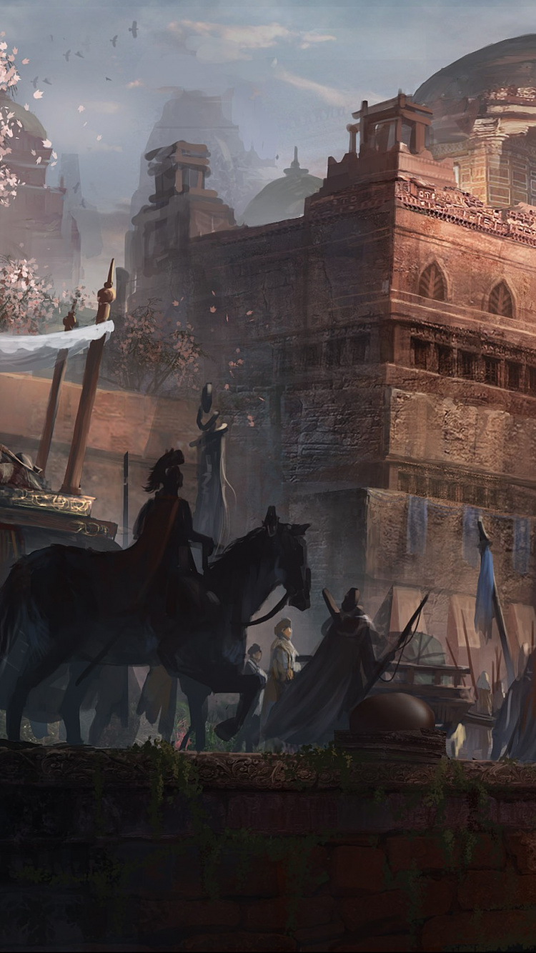 Обои фэнтези, город, фантастическое искусство, мир фантазий, ориентир в разрешении 750x1334