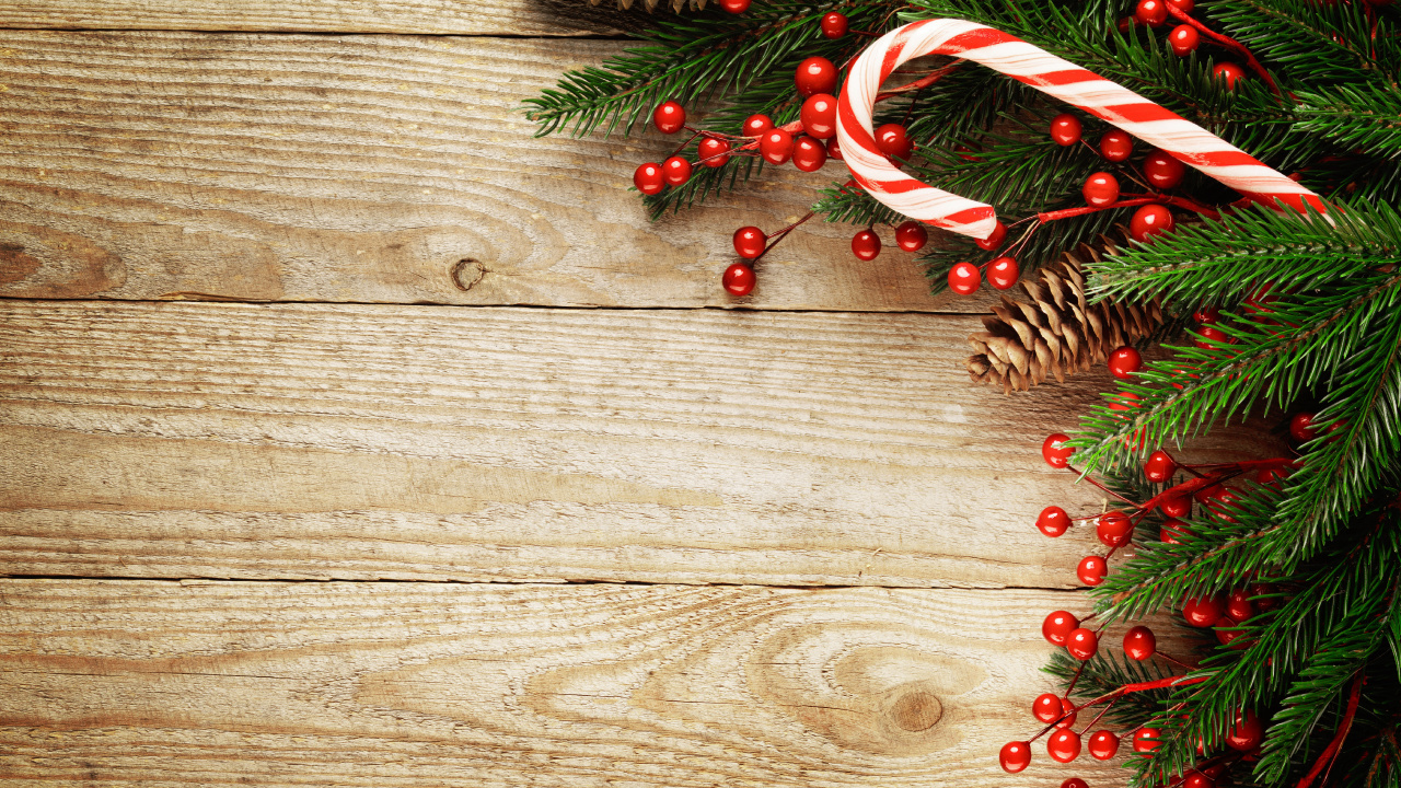 Обои Рождественский день, Рождественские украшения, древесина, Рождественские огни, елка в разрешении 1280x720