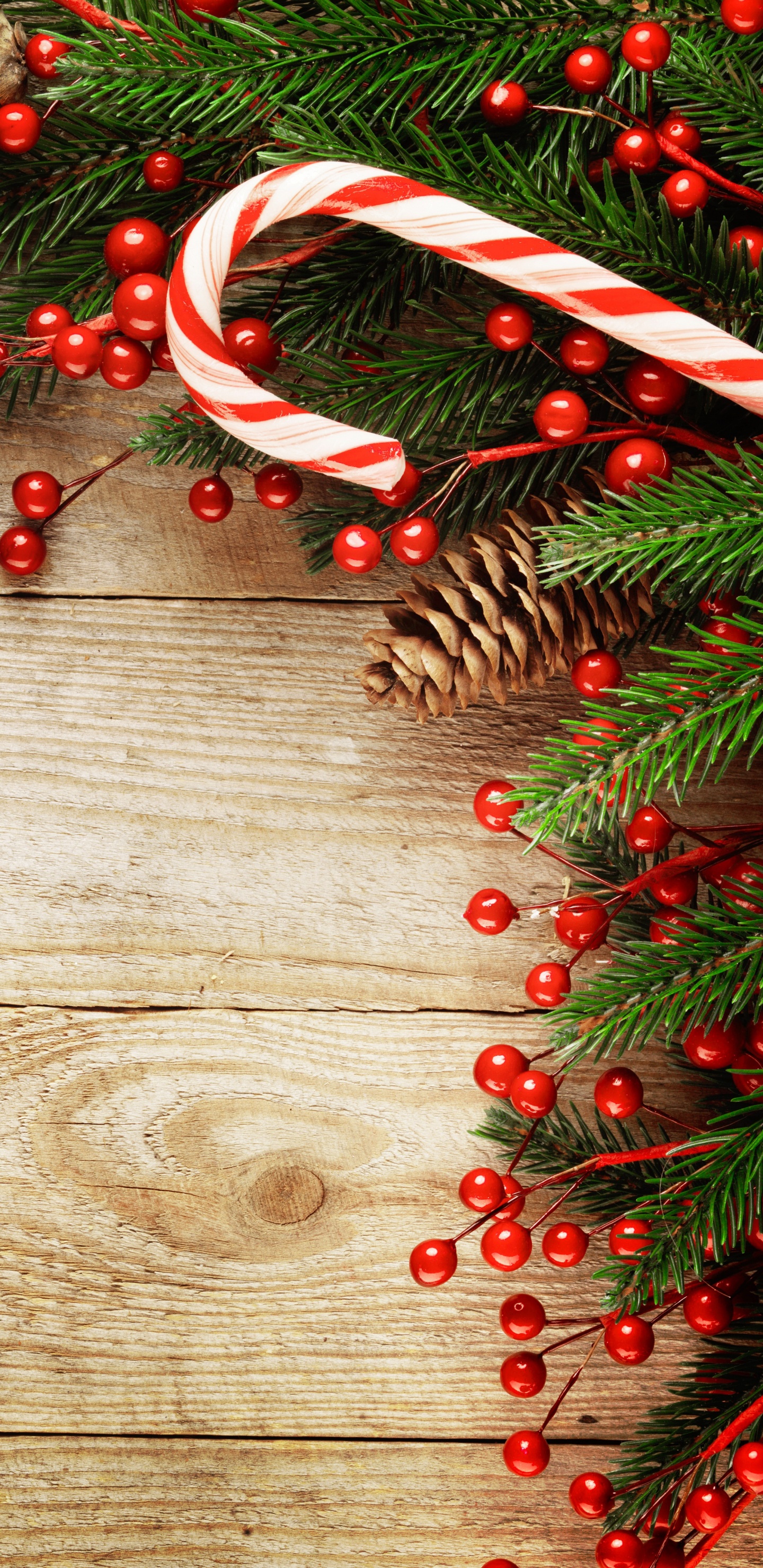 Обои Рождественский день, Рождественские украшения, древесина, Рождественские огни, елка в разрешении 1440x2960