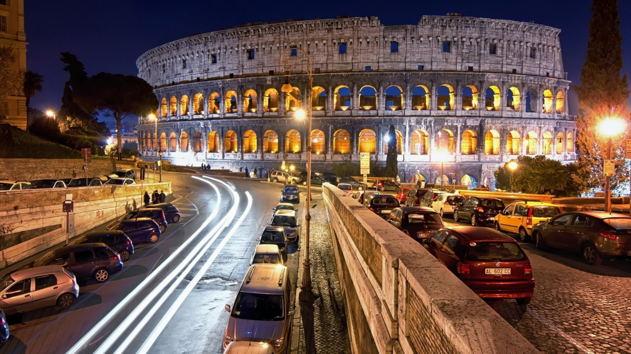 Обои Колизей, развалины, ориентир, ночь, город в разрешении 1280x720