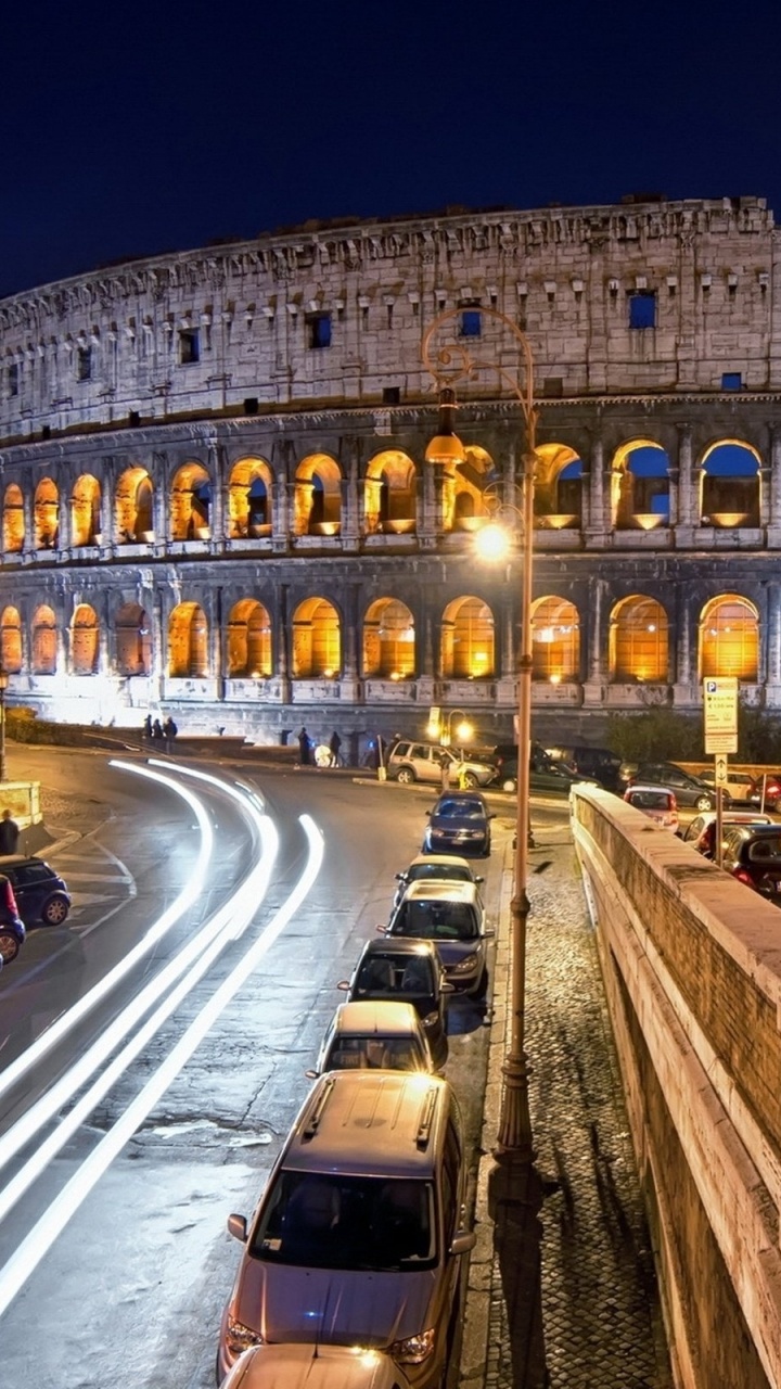Обои Колизей, развалины, ориентир, ночь, город в разрешении 720x1280