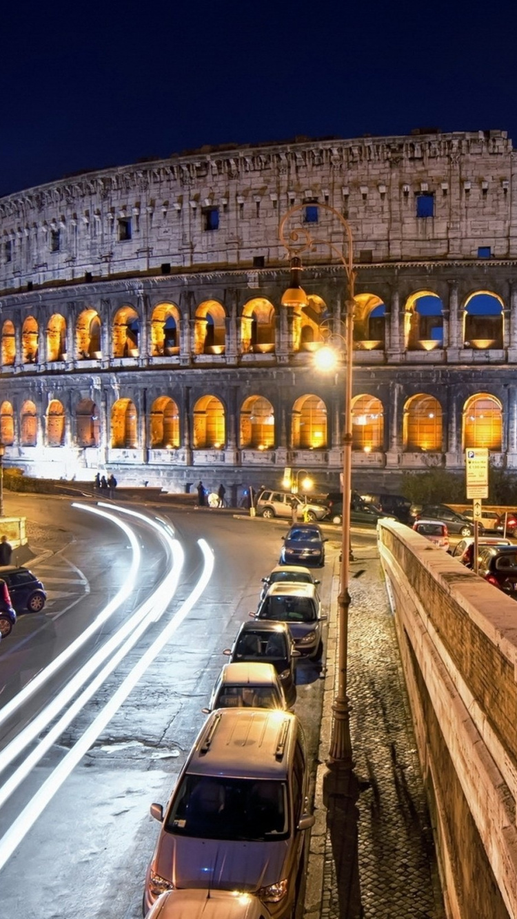 Обои Колизей, развалины, ориентир, ночь, город в разрешении 750x1334