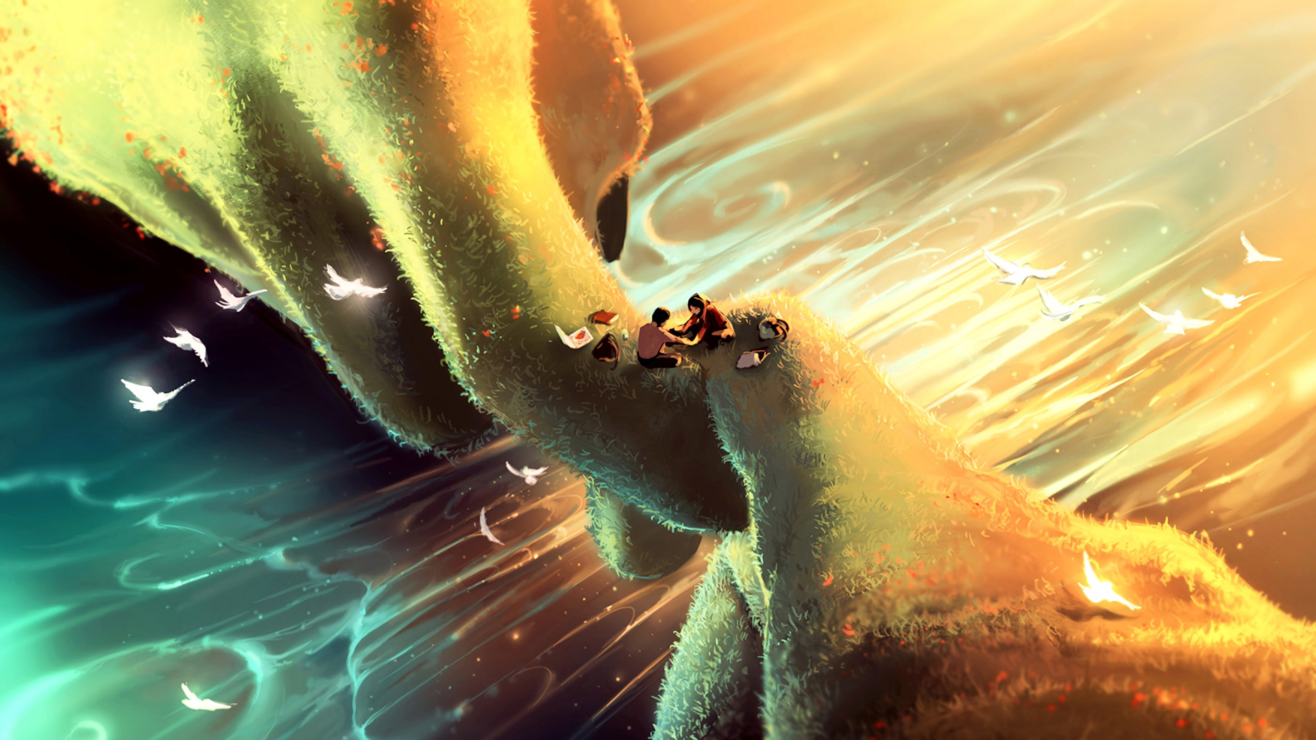 Обои живопись, цифровое искусство, вода, цифровая живопись, произведение искусства в разрешении 1920x1080