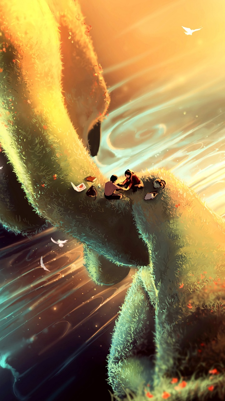 Обои живопись, цифровое искусство, вода, цифровая живопись, произведение искусства в разрешении 720x1280