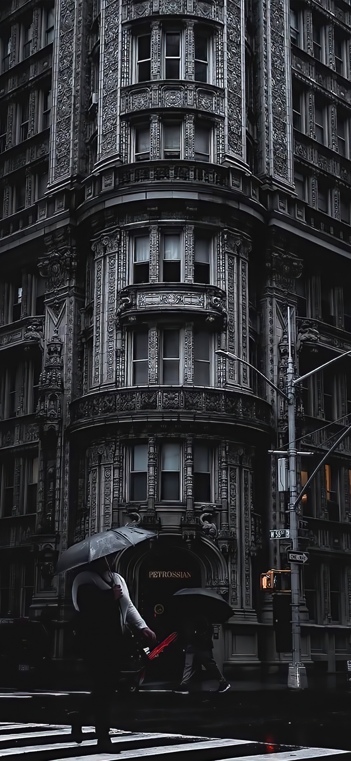 Обои хлеб насущный, здание, окно, черный, серый цвет в разрешении 1125x2436