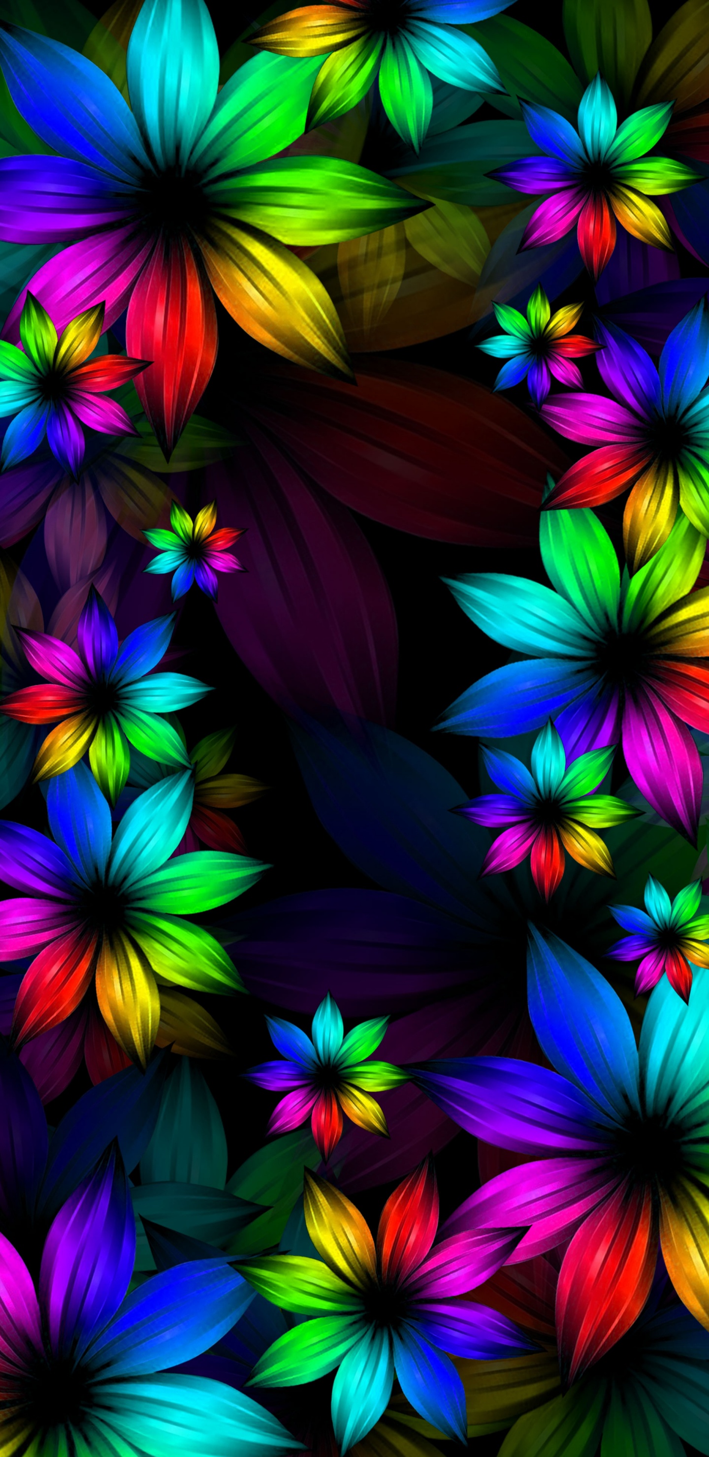 Обои цветной, цветок, красочность, растение, зеленый в разрешении 1440x2960