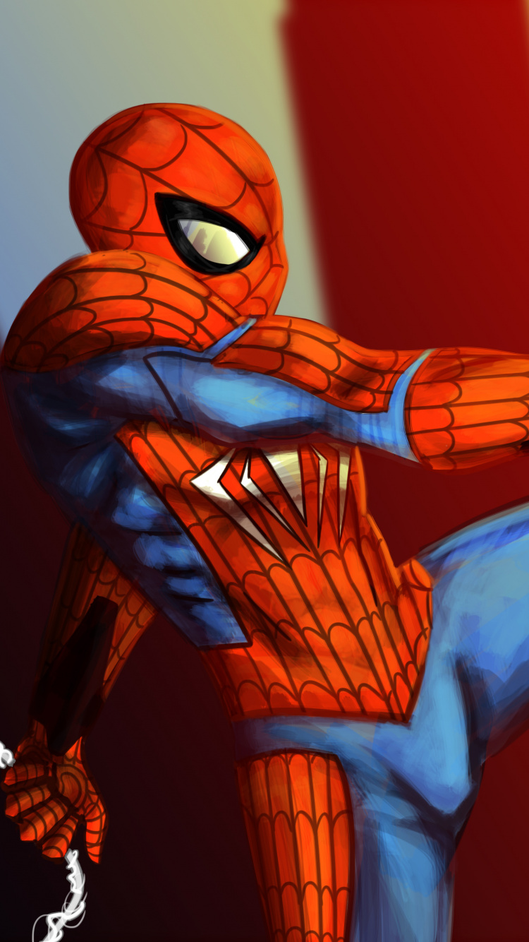 Обои арт, человек-паук, супергерой, иллюстрация, фикция в разрешении 750x1334