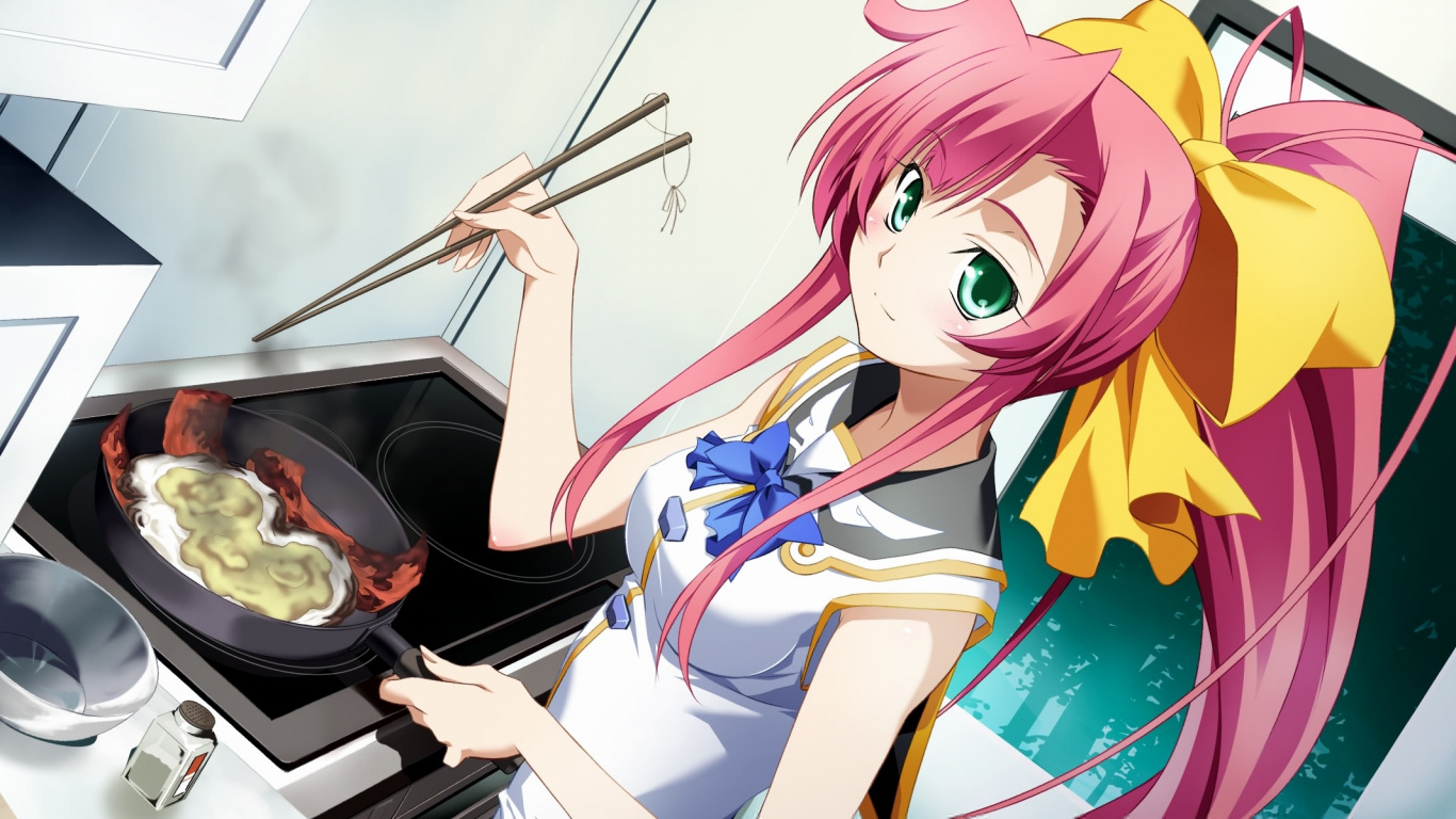 Обои аниме, мультфильм, иллюстрация, длинные волосы, рот в разрешении 1366x768