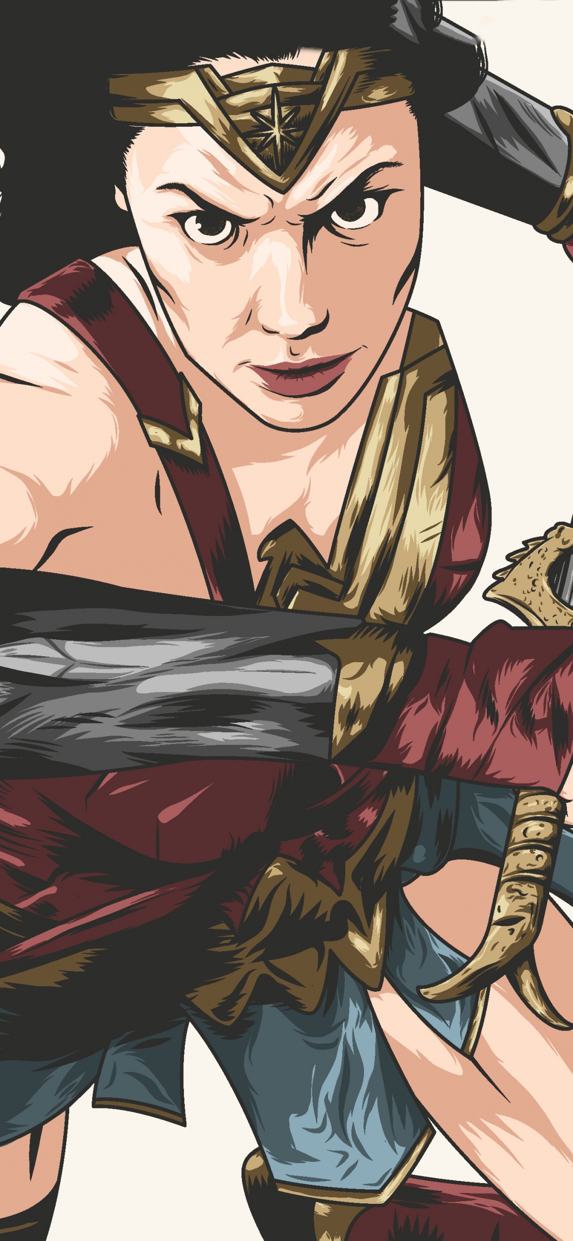 Обои арт, чудоженщина, супергерой, иллюстрация, произведение искусства в разрешении 1125x2436