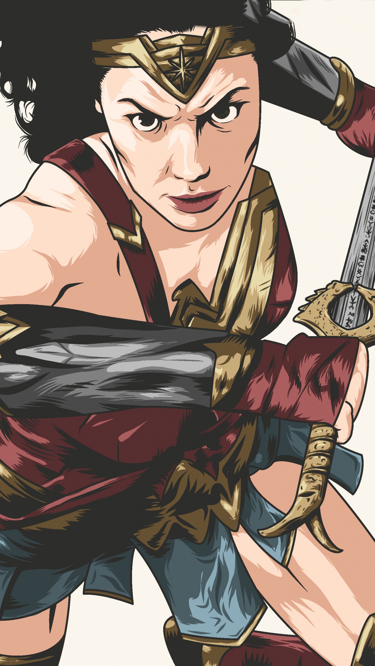 Обои арт, чудоженщина, супергерой, иллюстрация, произведение искусства в разрешении 1440x2560