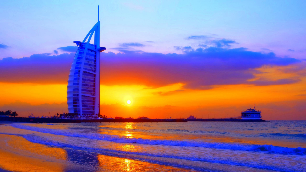 Обои вышка, закат, послесвечение, вечер, горизонт в разрешении 1280x720