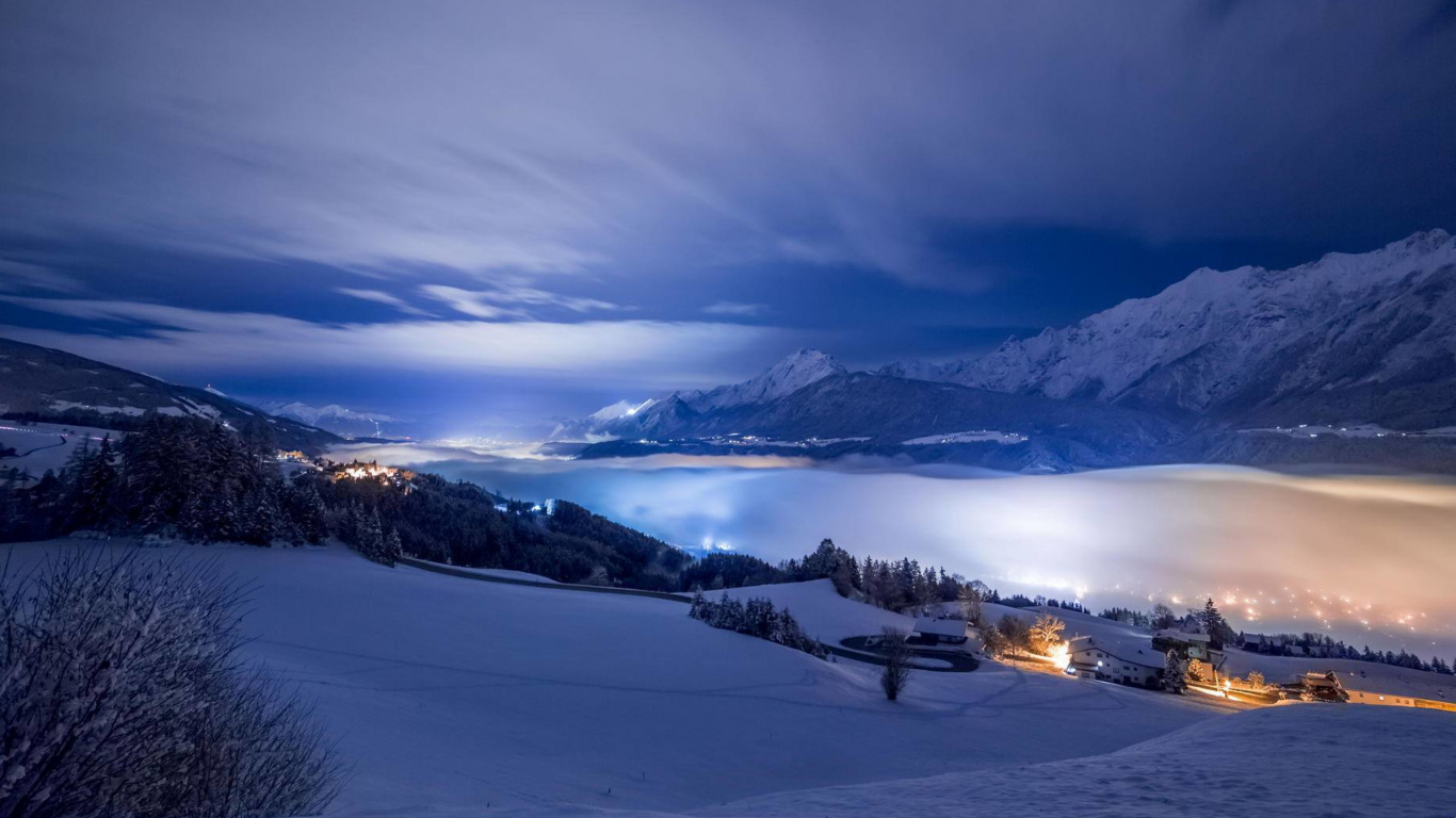 Обои зима, снег, гора, облако, замораживание в разрешении 1366x768