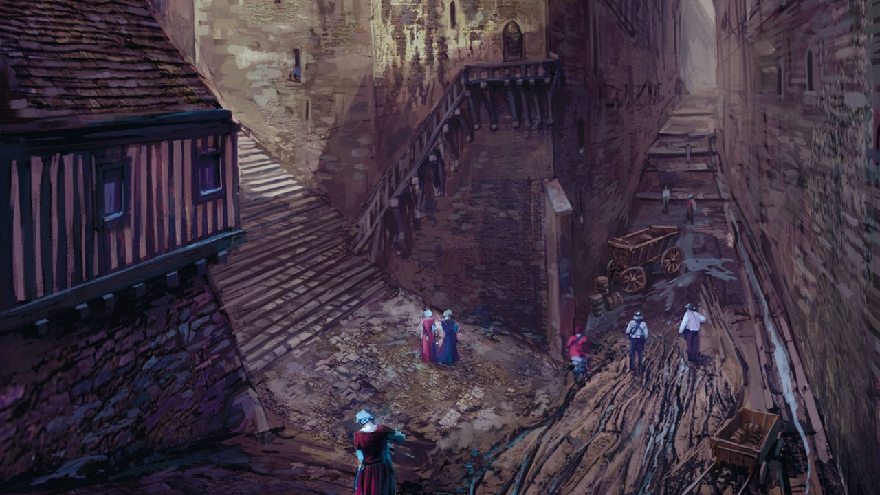 Обои Ведьмак 3 дикая охота, арт, концепт арт, городок, здание в разрешении 1280x720