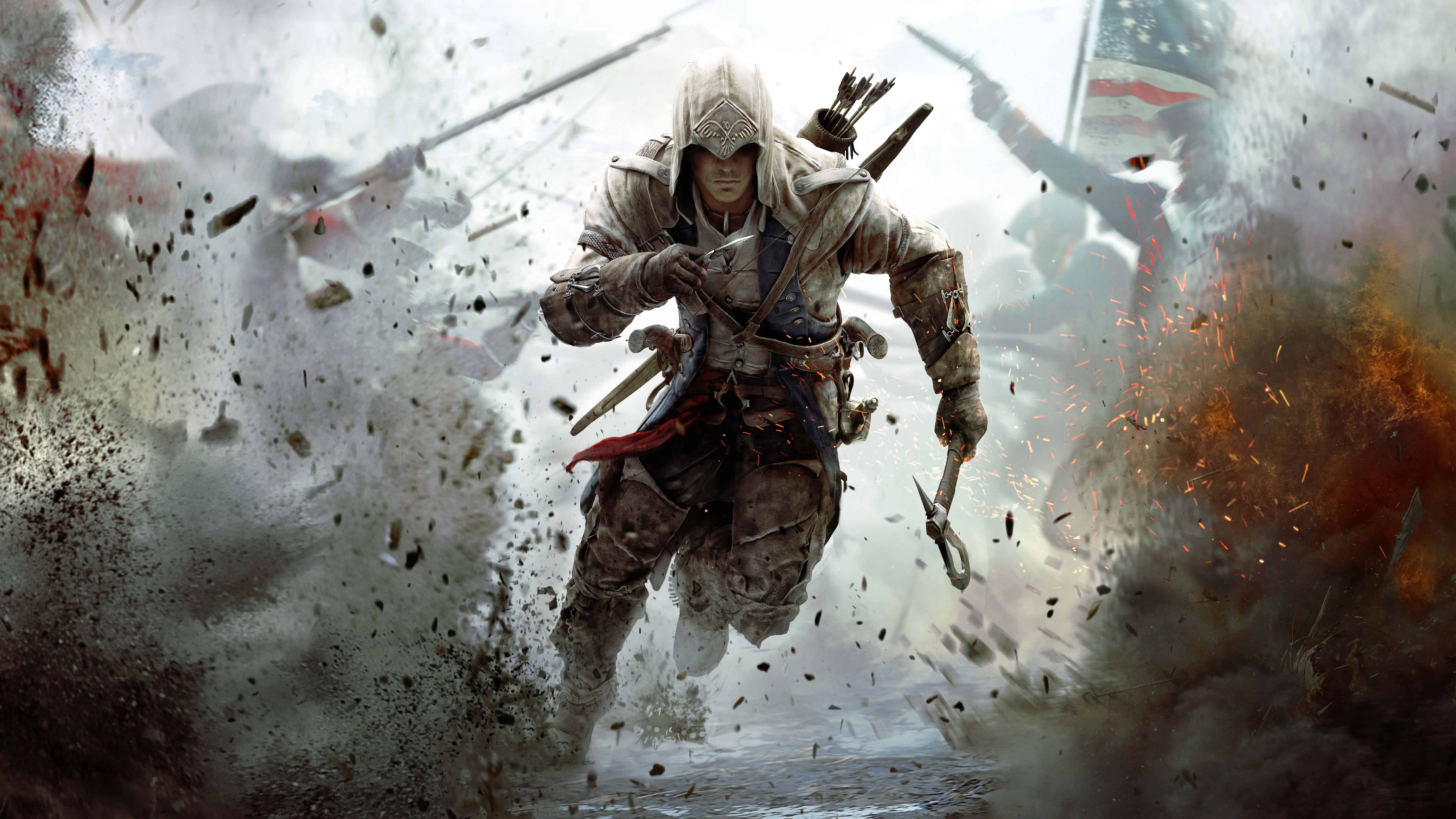 Обои Assassins Creed III, ubisoft, видео, эпос работает, видеоигра в разрешении 7680x4320