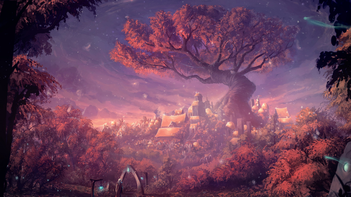 Обои фантастическое искусство, арт, цифровое искусство, атмосфера, вечер в разрешении 1366x768