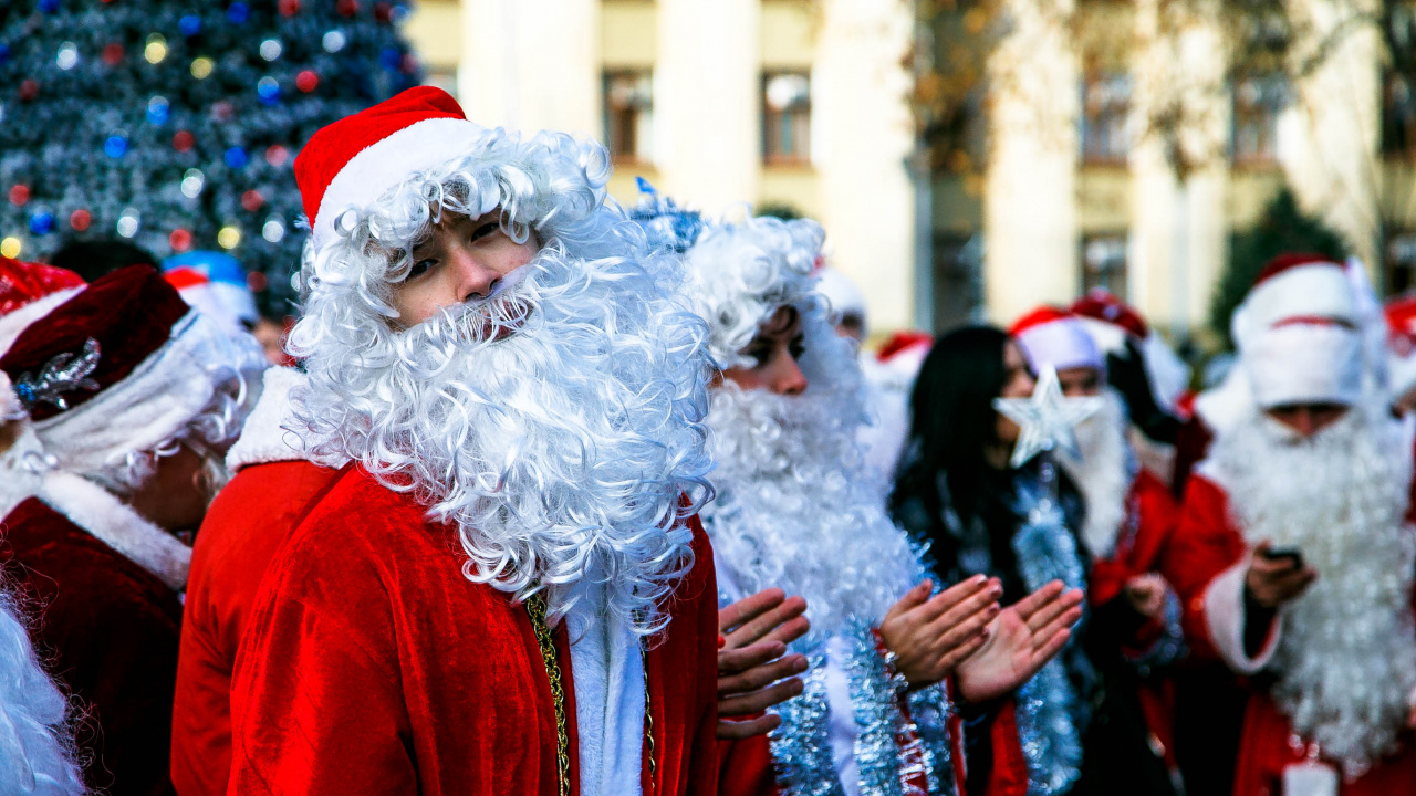 Обои Санта-Клаус, Дед Мороз, карнавал, фестиваль, Рождественский день в разрешении 1280x720