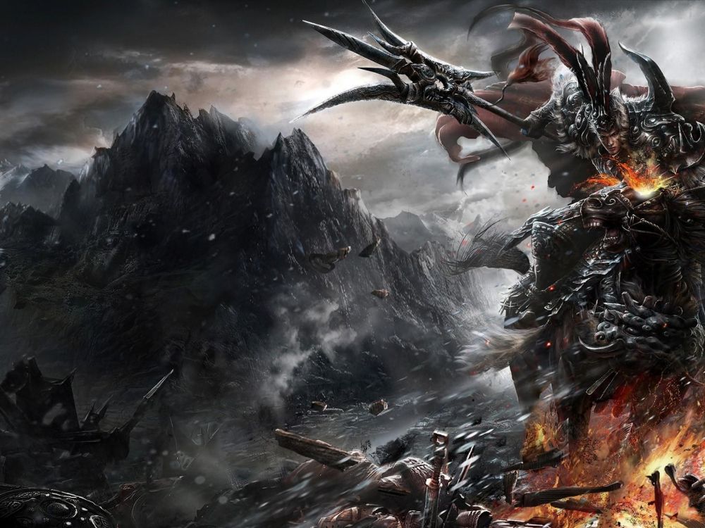 Обои дракон, мифология, фэнтези, игра, воин в разрешении 2048x1536
