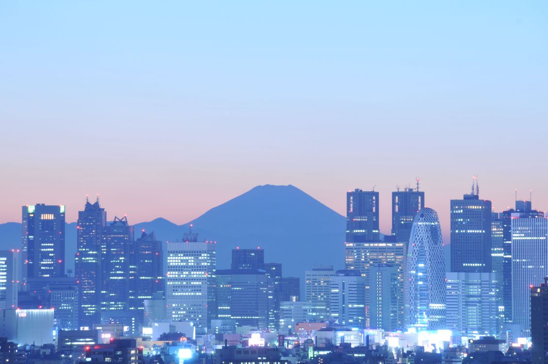 Обои Синдзюку, гора Фудзи, городской пейзаж, город, городской район в разрешении 4288x2848