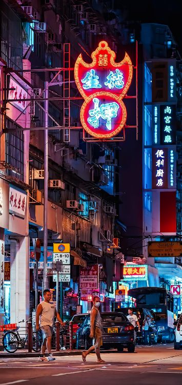 Обои ориентир, неоновая вывеска, здание, шина, синий в разрешении 1422x3000