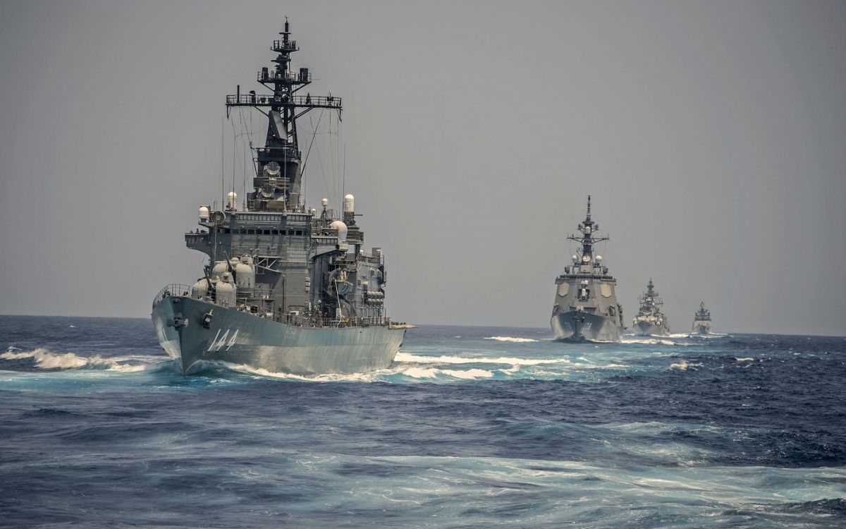 Обои морское ведомство, военное учение, военный корабль, Малабар, индийские ВМС в разрешении 2880x1800