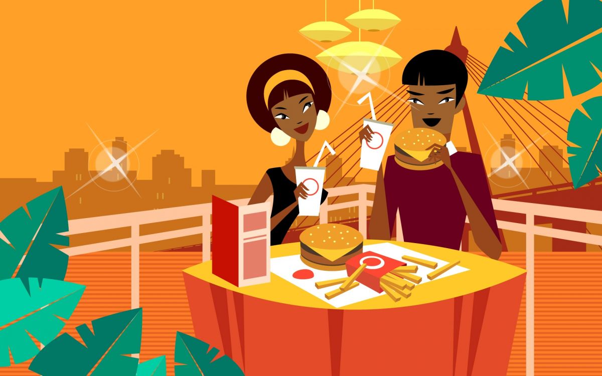 Обои быстрое питание, картофель фри, кофейня, гамбургер, ресторан в разрешении 1920x1200