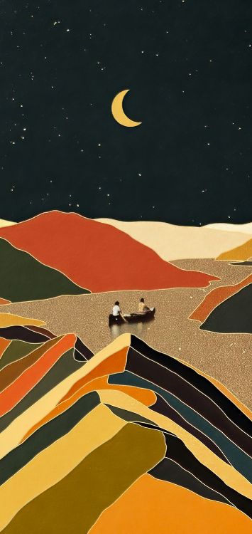 Обои Апельсин, луна, арт, полумесяц, живопись в разрешении 1422x3000