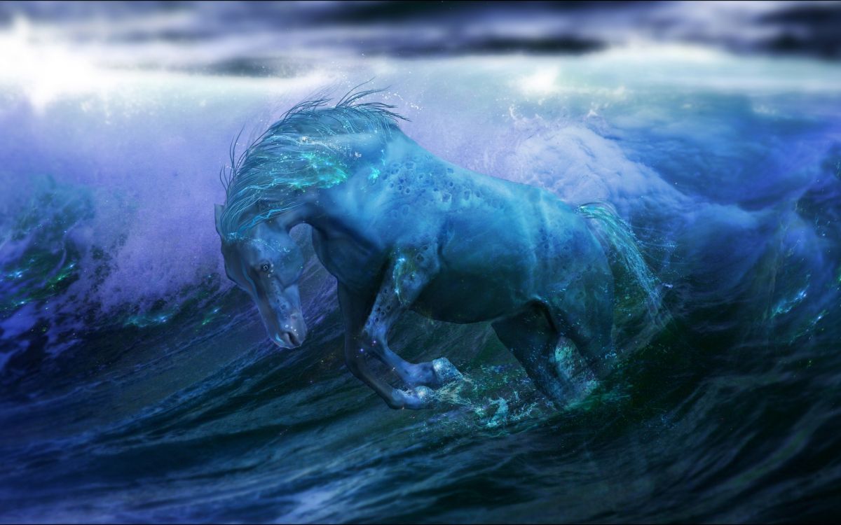 Обои воды лошадь, конь, келпи, вода, волна в разрешении 2560x1600