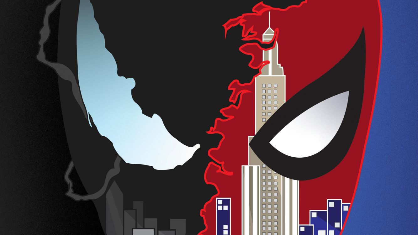 Обои человек-паук, веном, арт, супергерой, музыкальный инструмент в разрешении 3278x1844