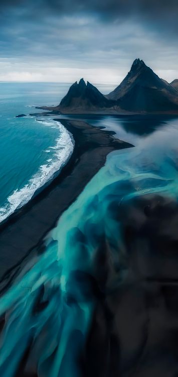 Обои Рейнисдрангар, черный песок, Vatnajokull, песок, ледник в разрешении 1421x3000