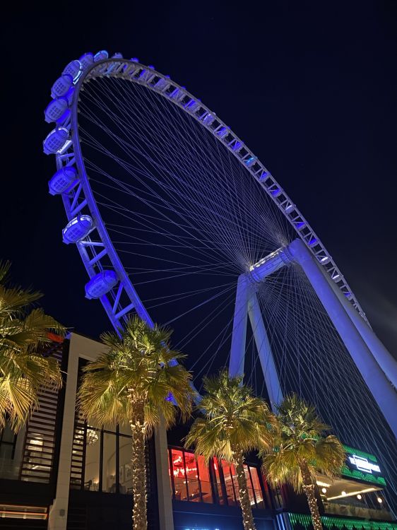 Обои Дубай, колесо обозрения, ночь, синий, городской район в разрешении 1536x2048