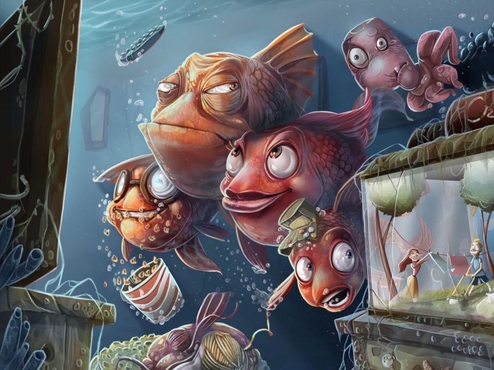 Обои иллюстрация, фикция, живопись, рыбы, Юмор в разрешении 2048x1536