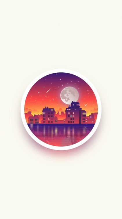 Обои Оранжевый цвет, здание, круг, горизонт, астрономический объект в разрешении 1080x1920