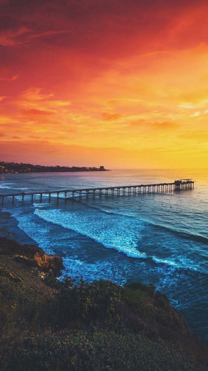 Обои океанский пляж, Тихоокеанский пляж, Мишен-Бич, пляж, закат в разрешении 1080x1920