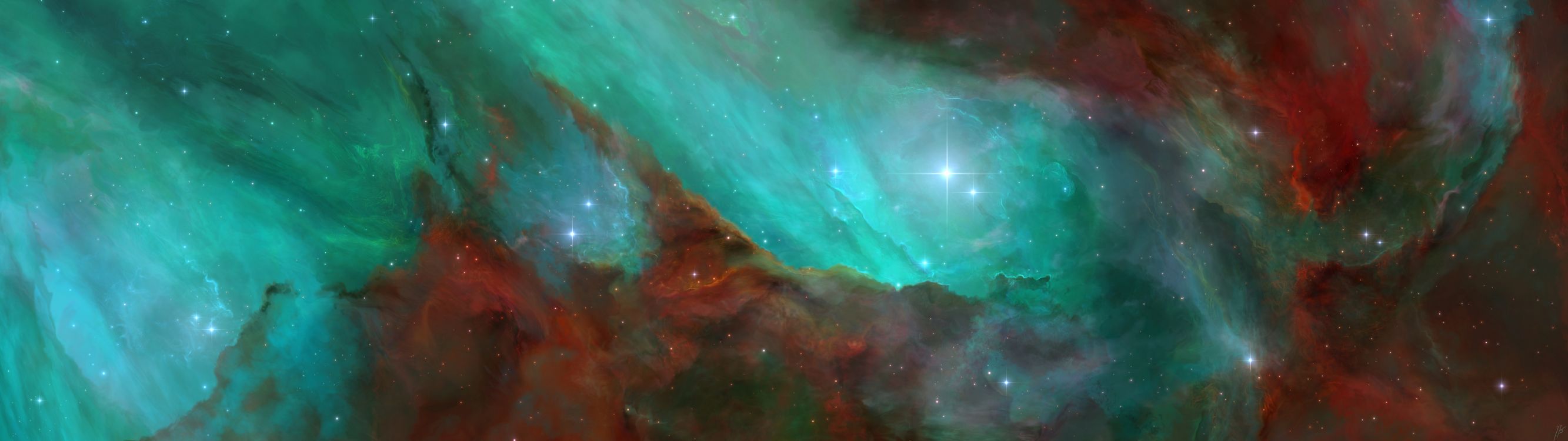 Обои атмосфера, Аврора, туманность, астрономический объект, Галактика в разрешении 7680x2160