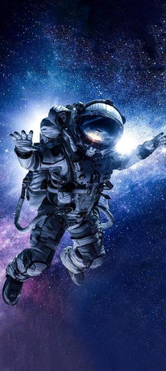 Обои астронавт, космическое пространство, космический аппарат, иллюстрация, графический дизайн в разрешении 1080x2400