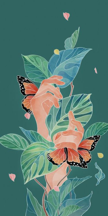 Обои OPPO, Oppo Realme, арт, лист, беспозвоночных в разрешении 1080x2160