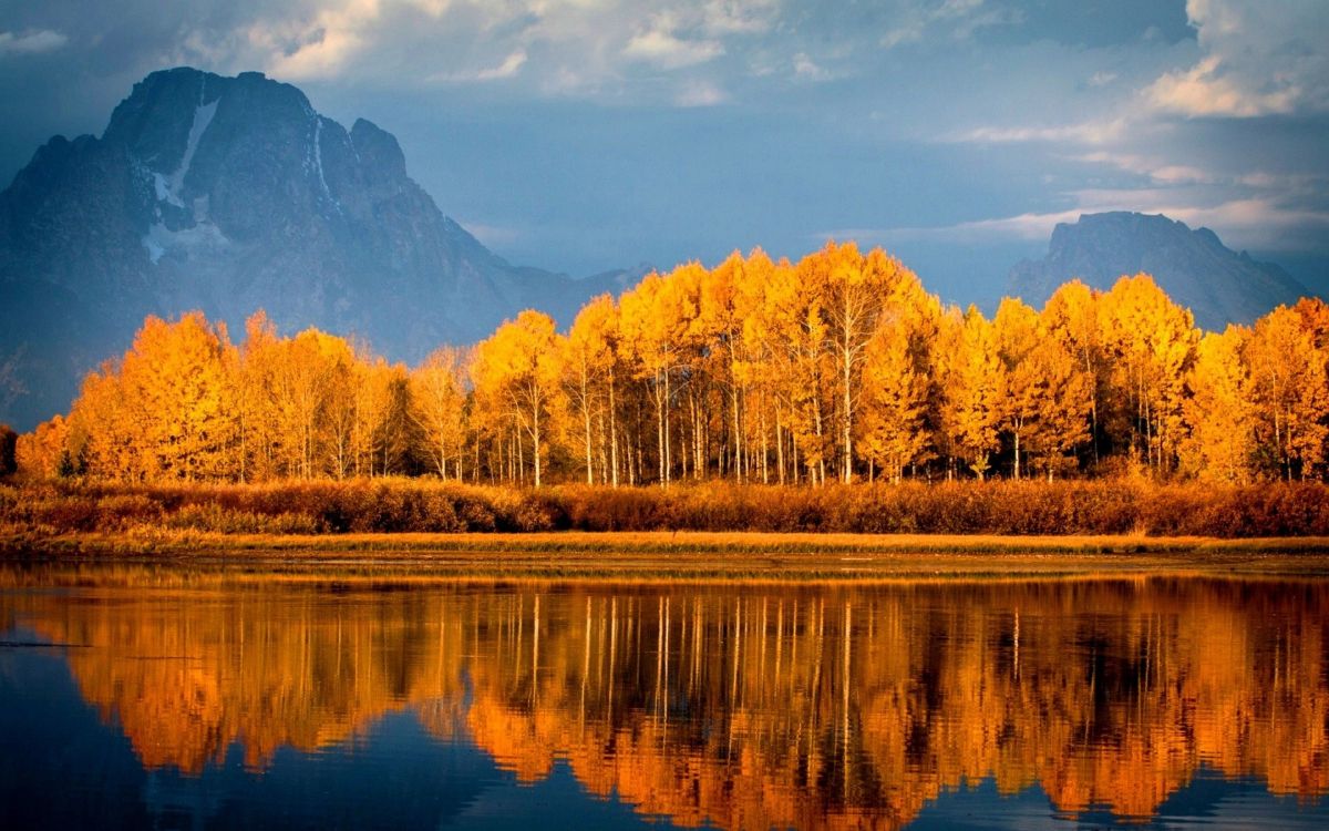 Обои осень, отражение, природа, дерево, гора в разрешении 3840x2400